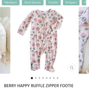 Caden lane strawberry ruffle zippered footie - newborn